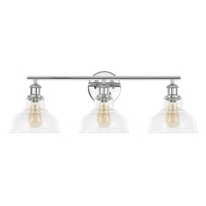 Safavieh CALYNA, 3-Light Wall Sconce for Modern Interiors, Industrial Design with Clear Glass Shades, 27.25" Wide Chrome SCN4130C