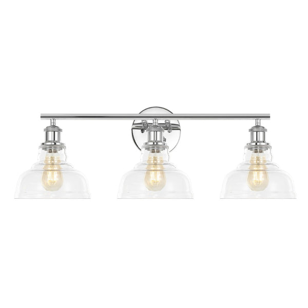 Safavieh CALYNA, 3-Light Wall Sconce for Modern Interiors, Industrial Design with Clear Glass Shades, 27.25" Wide Chrome SCN4130C