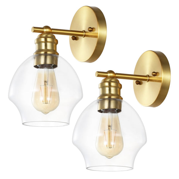 Safavieh SOLYNN, Elegant Set of 2 Modern Wall Sconces for Refined Accent Lighting in Any Interior Space Gold / Clear SCN4131A-SET2