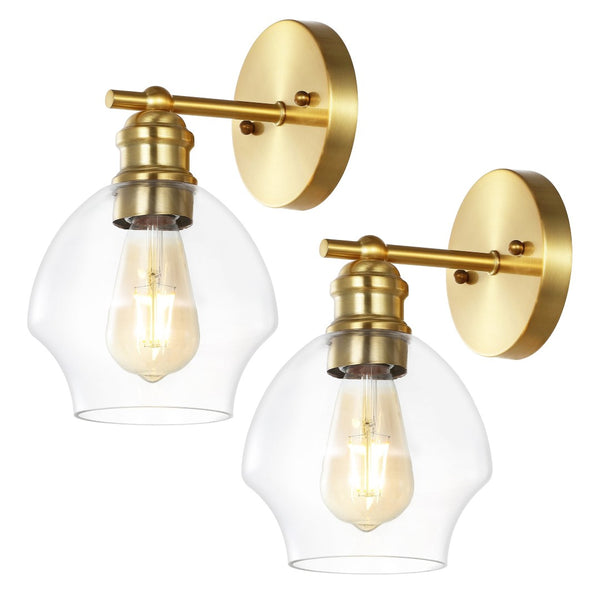 Safavieh SOLYNN, Elegant Set of 2 Modern Wall Sconces for Refined Accent Lighting in Any Interior Space Gold / Clear SCN4131A-SET2