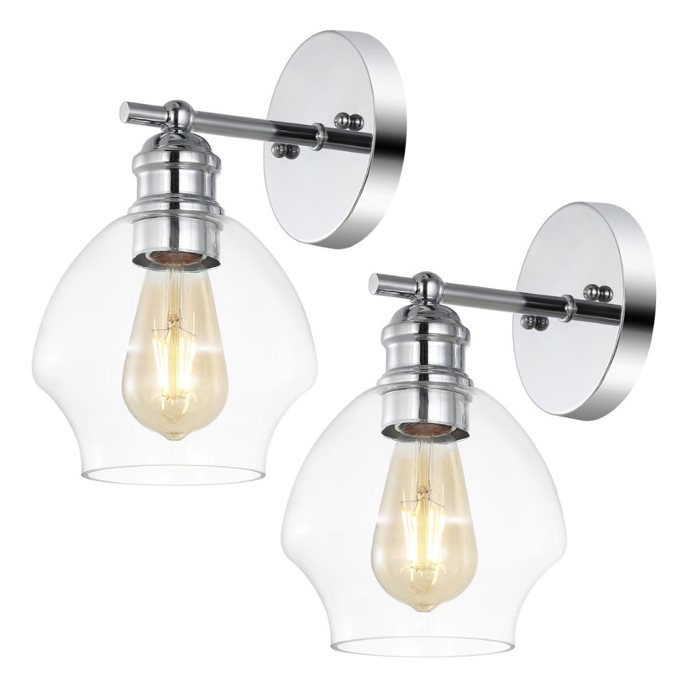 Safavieh SOLYNN, Elegant Set of 2 Modern Wall Sconces for Refined Accent Lighting in Any Interior Space Chrome / Clear SCN4131B-SET2