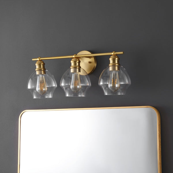 Safavieh MYLSA, Modern Three-Light Wall Sconce for Stylish Illumination in Living Spaces and Hallways Gold / Clear SCN4132A