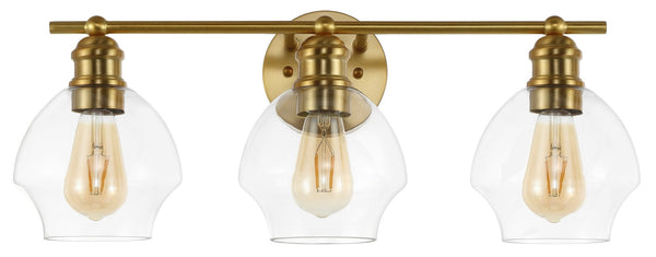 Safavieh MYLSA, Modern Three-Light Wall Sconce for Stylish Illumination in Living Spaces and Hallways Gold / Clear SCN4132A