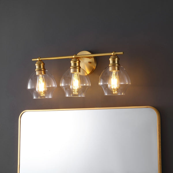 Safavieh MYLSA, Modern Three-Light Wall Sconce for Stylish Illumination in Living Spaces and Hallways Gold / Clear SCN4132A