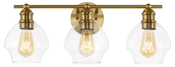 Safavieh MYLSA, Modern Three-Light Wall Sconce for Stylish Illumination in Living Spaces and Hallways Gold / Clear SCN4132A