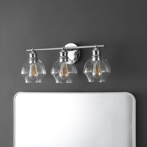 Safavieh MYLSA, Modern Three-Light Wall Sconce for Stylish Illumination in Living Spaces and Hallways Chrome / Clear SCN4132B