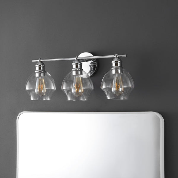 Safavieh MYLSA, Modern Three-Light Wall Sconce for Stylish Illumination in Living Spaces and Hallways Chrome / Clear SCN4132B