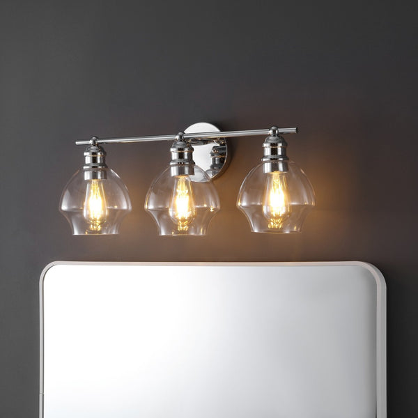 Safavieh MYLSA, Modern Three-Light Wall Sconce for Stylish Illumination in Living Spaces and Hallways Chrome / Clear SCN4132B