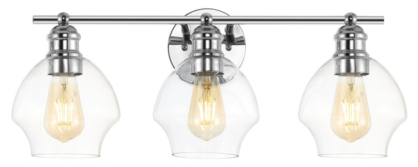 Safavieh MYLSA, Modern Three-Light Wall Sconce for Stylish Illumination in Living Spaces and Hallways Chrome / Clear SCN4132B