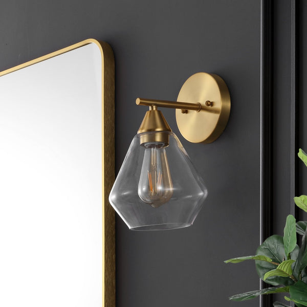 Safavieh LYONA, Elegant Iron and Glass Wall Sconce Set of 2 for Modern Home Décor and Ambient Lighting Gold / Clear SCN4133A-SET2