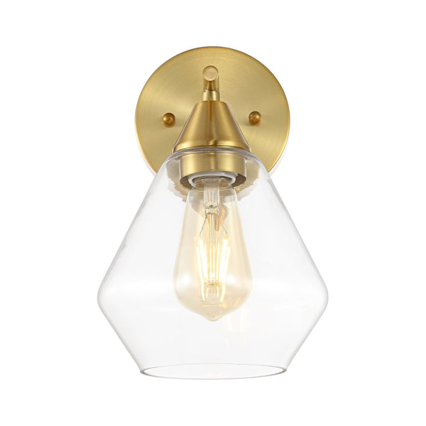 Safavieh LYONA, Elegant Iron and Glass Wall Sconce Set of 2 for Modern Home Décor and Ambient Lighting Gold / Clear SCN4133A-SET2