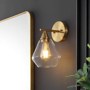 Safavieh LYONA, Elegant Iron and Glass Wall Sconce Set of 2 for Modern Home Décor and Ambient Lighting Gold / Clear SCN4133A-SET2