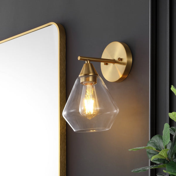 Safavieh LYONA, Elegant Iron and Glass Wall Sconce Set of 2 for Modern Home Décor and Ambient Lighting Gold / Clear SCN4133A-SET2