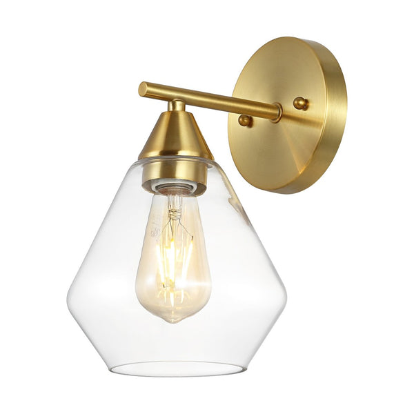 Safavieh LYONA, Elegant Iron and Glass Wall Sconce Set of 2 for Modern Home Décor and Ambient Lighting Gold / Clear SCN4133A-SET2