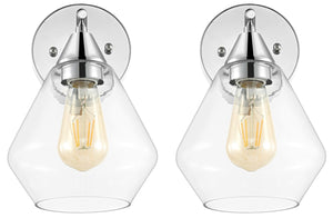 Safavieh LYONA, Elegant Iron and Glass Wall Sconce Set of 2 for Modern Home Décor and Ambient Lighting Chrome / Clear SCN4133B-SET2