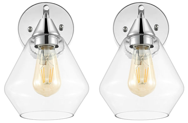 Safavieh LYONA, Elegant Iron and Glass Wall Sconce Set of 2 for Modern Home Décor and Ambient Lighting Chrome / Clear SCN4133B-SET2