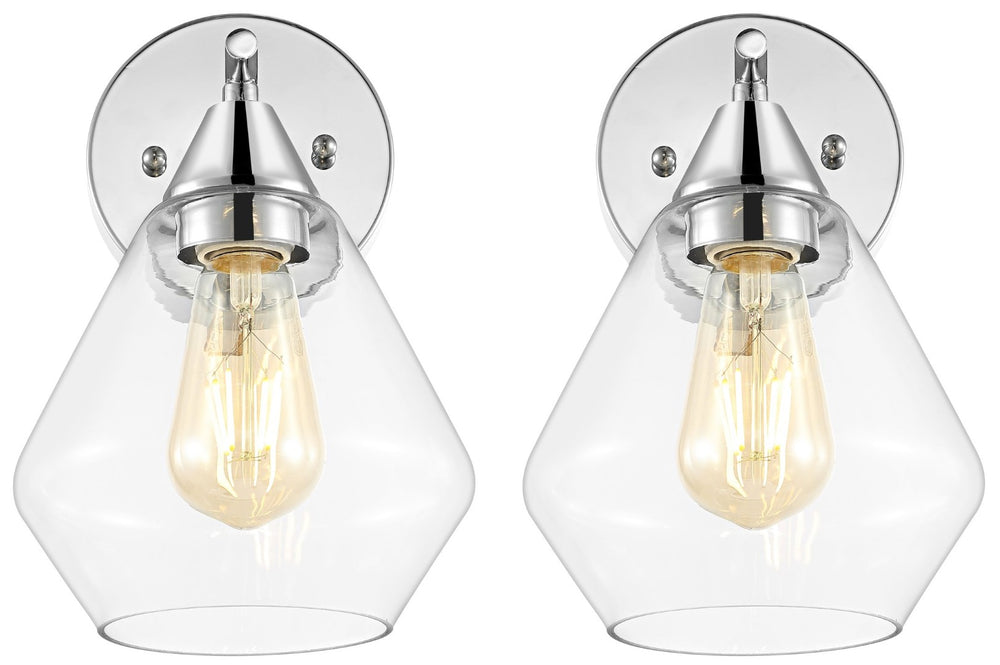 Safavieh LYONA, Elegant Iron and Glass Wall Sconce Set of 2 for Modern Home Décor and Ambient Lighting Chrome / Clear SCN4133B-SET2