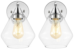 Safavieh LYONA, Elegant Iron and Glass Wall Sconce Set of 2 for Modern Home Décor and Ambient Lighting Chrome / Clear SCN4133B-SET2