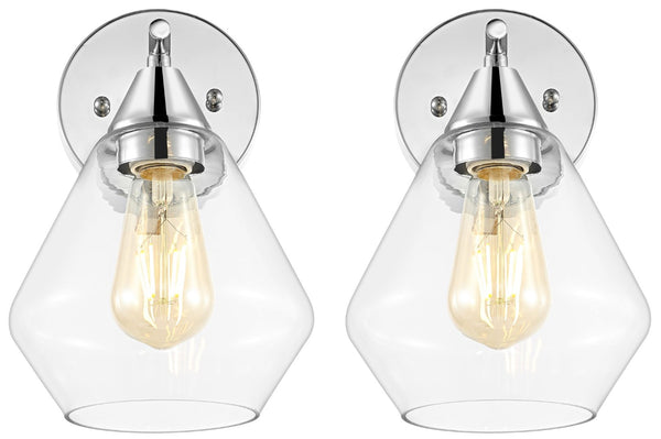 Safavieh LYONA, Elegant Iron and Glass Wall Sconce Set of 2 for Modern Home Décor and Ambient Lighting Chrome / Clear SCN4133B-SET2