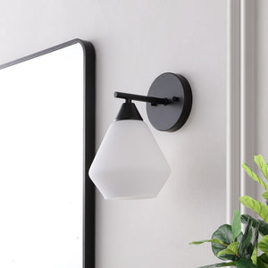 Safavieh LYONA, Elegant Iron and Glass Wall Sconce Set of 2 for Modern Home Décor and Ambient Lighting Black / White SCN4133C-SET2