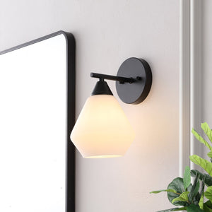 Safavieh LYONA, Elegant Iron and Glass Wall Sconce Set of 2 for Modern Home Décor and Ambient Lighting Black / White SCN4133C-SET2