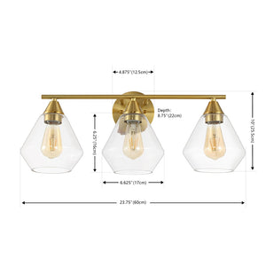Safavieh AMANI, 3-Light Iron Wall Sconce - Modern Design for Stylish Ambient Lighting in Any Room Brass / Clear SCN4134A