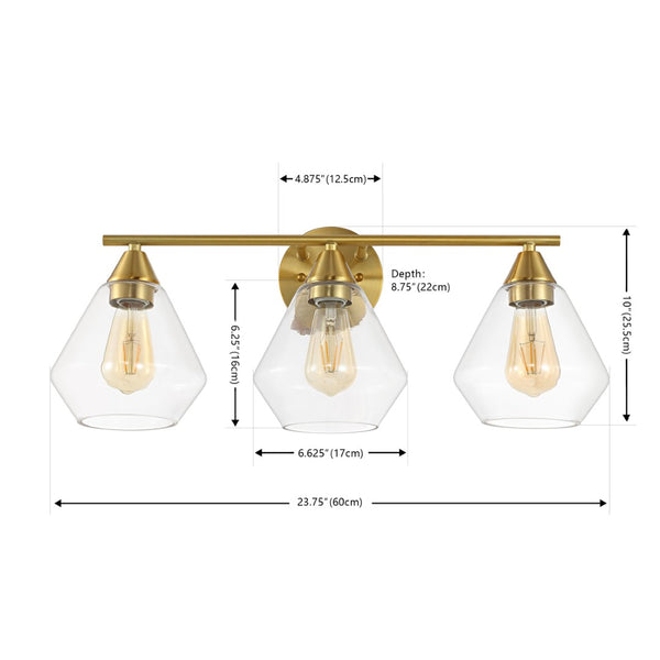 Safavieh AMANI, 3-Light Iron Wall Sconce - Modern Design for Stylish Ambient Lighting in Any Room Brass / Clear SCN4134A