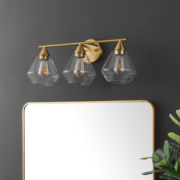 Safavieh AMANI, 3-Light Iron Wall Sconce - Modern Design for Stylish Ambient Lighting in Any Room Brass / Clear SCN4134A