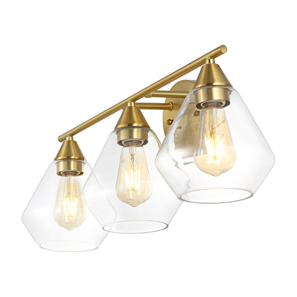 Safavieh AMANI, 3-Light Iron Wall Sconce - Modern Design for Stylish Ambient Lighting in Any Room Brass / Clear SCN4134A