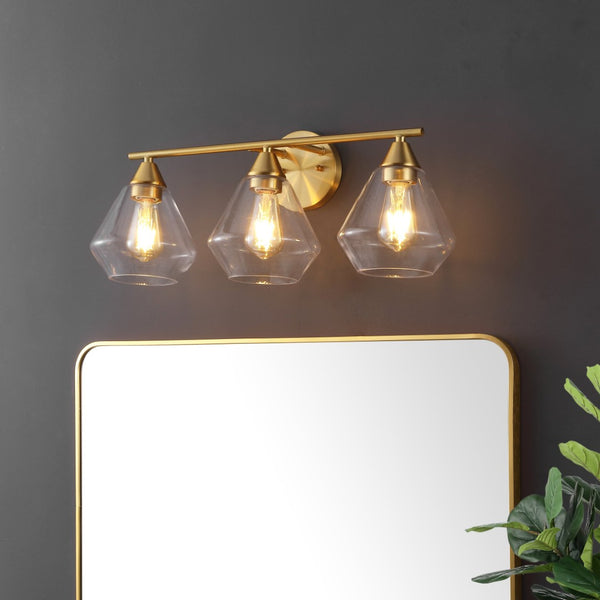 Safavieh AMANI, 3-Light Iron Wall Sconce - Modern Design for Stylish Ambient Lighting in Any Room Brass / Clear SCN4134A