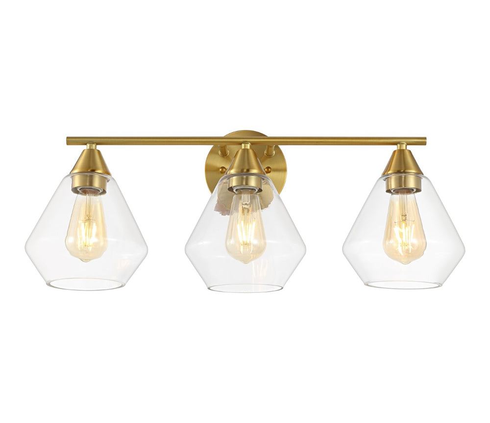 Safavieh AMANI, 3-Light Iron Wall Sconce - Modern Design for Stylish Ambient Lighting in Any Room Brass / Clear SCN4134A