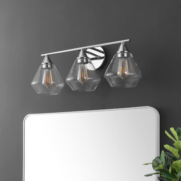 Safavieh AMANI, 3-Light Iron Wall Sconce - Modern Design for Stylish Ambient Lighting in Any Room Chrome / Clear SCN4134B