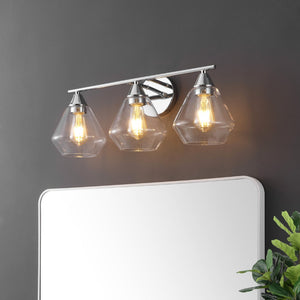 Safavieh AMANI, 3-Light Iron Wall Sconce - Modern Design for Stylish Ambient Lighting in Any Room Chrome / Clear SCN4134B