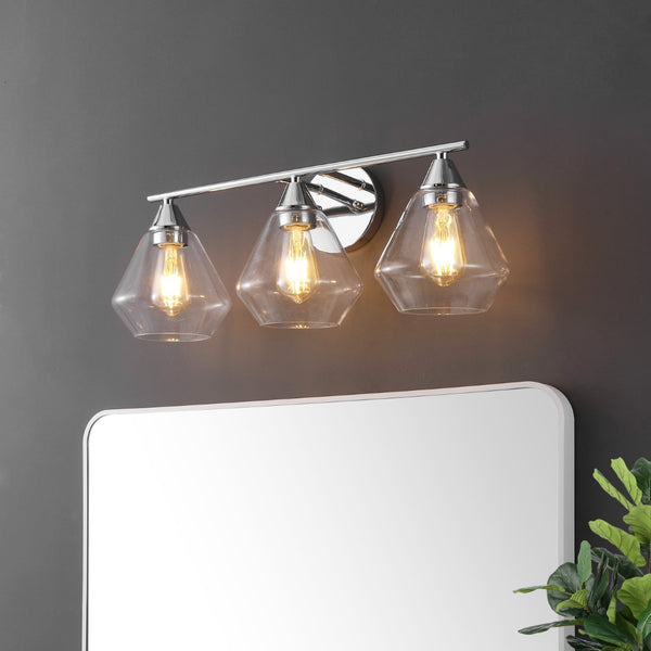 Safavieh AMANI, 3-Light Iron Wall Sconce - Modern Design for Stylish Ambient Lighting in Any Room Chrome / Clear SCN4134B