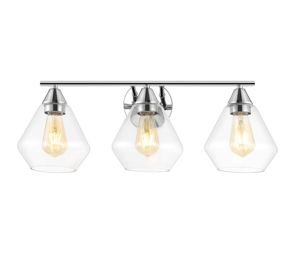 Safavieh AMANI, 3-Light Iron Wall Sconce - Modern Design for Stylish Ambient Lighting in Any Room Chrome / Clear SCN4134B