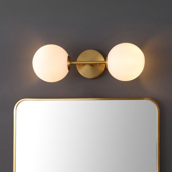 Safavieh HYMN, Elegant 2-Light Wall Sconce in Iron and Glass for Timeless Home Illumination and Style Brass SCN4137A