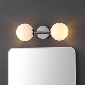 Safavieh HYMN, Elegant 2-Light Wall Sconce in Iron and Glass for Timeless Home Illumination and Style Chrome SCN4137B