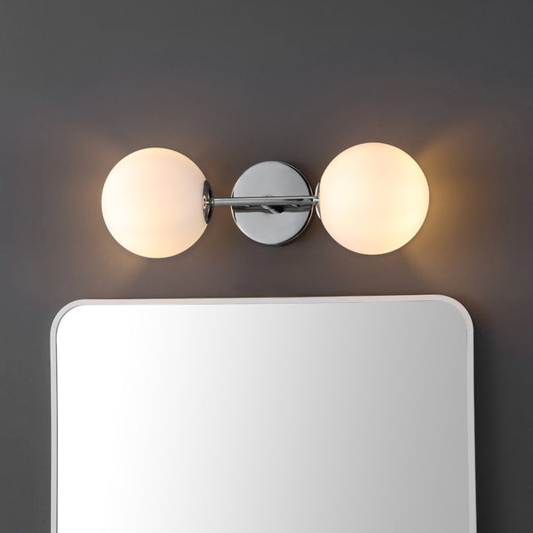 Safavieh HYMN, Elegant 2-Light Wall Sconce in Iron and Glass for Timeless Home Illumination and Style Chrome SCN4137B