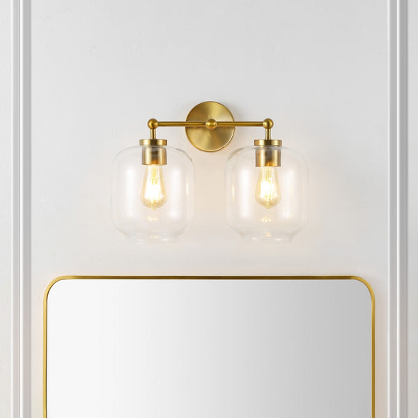 Safavieh Navia, 2 Light, 17 Inch, Brass, Iron/Glass Wall Sconce X23 Brass Gold 17" x 8.75" x 12.75"