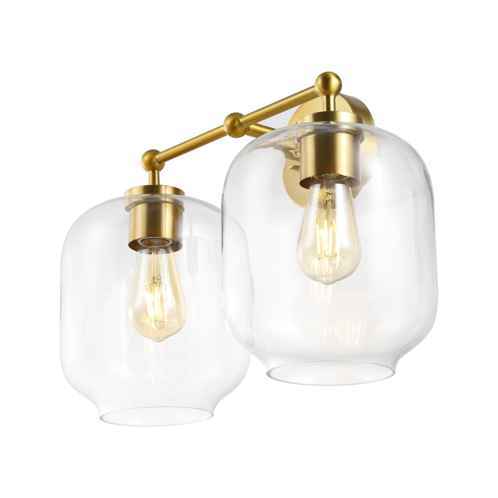 Safavieh NAVIA, 2-Light Brass & Iron Wall Sconce - Elegant 17" Fixture with Clear Glass Shades for Warm Lighting SCN4139A