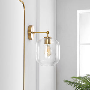 Safavieh Edie, 9.5 Inch, Brass, Iron/Glass Wall Sconce Set Of 2 X23 Brass Gold 7.25" x 9.5" x 13"