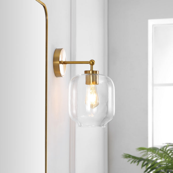 Safavieh Edie, 9.5 Inch, Brass, Iron/Glass Wall Sconce Set Of 2 X23 Brass Gold 7.25" x 9.5" x 13"