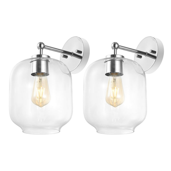 Safavieh Edie, 9.5 Inch, Chrome, Iron/Glass Wall Sconce Set Of 2 X23 Chrome 7.25" x 9.5" x 13"