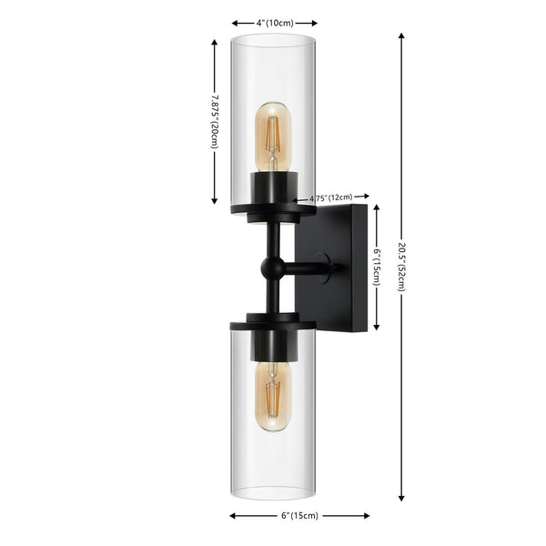 Safavieh Lolita, 2 Light, 6 Inch, Black, Iron/Glass Wall Sconce X23 Black 6" x 4.75" x 20.5"