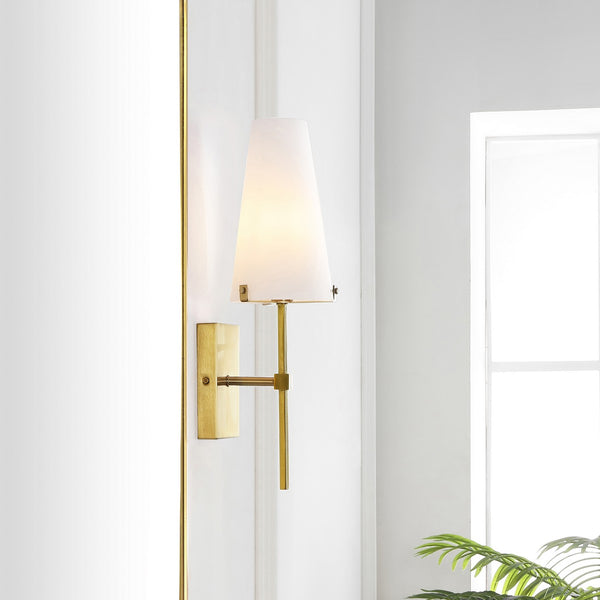 Safavieh Nanda, 6.75 Inch, Brass, Iron/Glass Wall Sconce X23 Brass Gold 6" x 6.75" x 18.5"
