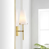 Safavieh Nanda, 6.75 Inch, Brass, Iron/Glass Wall Sconce X23 Brass Gold 6" x 6.75" x 18.5"