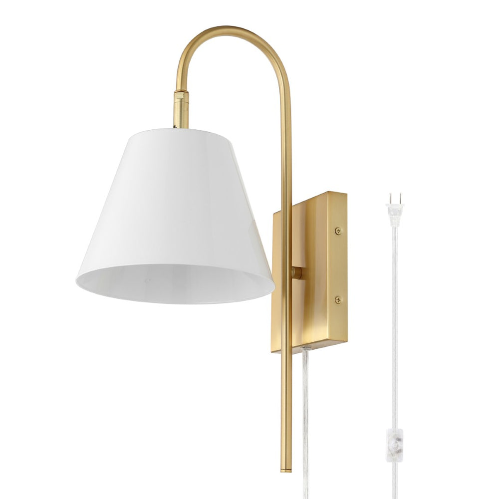 Safavieh RHOEVA, Elegant 10.5 Inch Iron Wall Sconce for Ambient Lighting in Modern and Industrial Spaces Brass / White SCN4145A