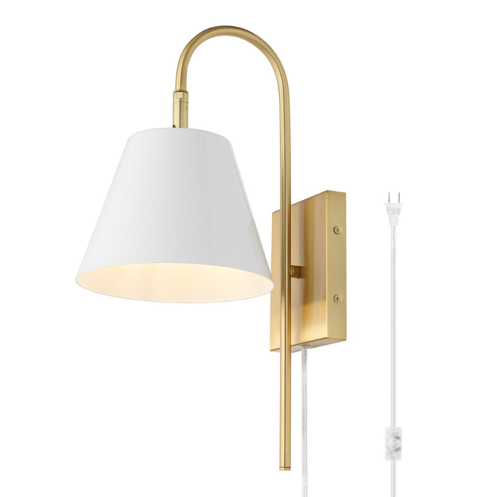 Safavieh RHOEVA, Elegant 10.5 Inch Iron Wall Sconce for Ambient Lighting in Modern and Industrial Spaces Brass / White SCN4145A