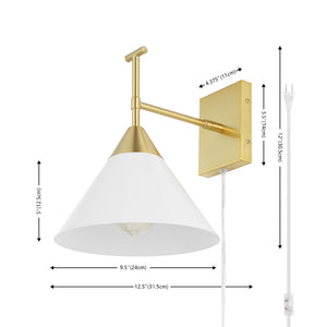 Safavieh VELEZIA, 12.5-Inch Minimalist Iron Wall Sconce for Ambient Illumination and Stylish Home Decor Gold / White SCN4146A