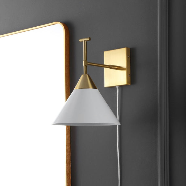 Safavieh VELEZIA, 12.5-Inch Minimalist Iron Wall Sconce for Ambient Illumination and Stylish Home Decor Gold / White SCN4146A
